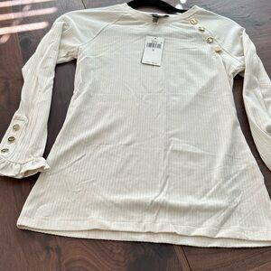 Ralph Lauren Ivory Long Sleeve Top with Gold Accents Brand New